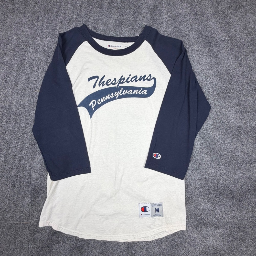 Champion Thespians Pennsylvania Raglan Baseball Tee Mens Medium Navy Cream 3/4